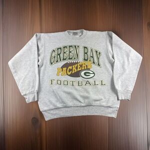 Vintage Green Bay Packers Oneita Sweater Mens L Gray 90s Made in USA Logo 7 READ